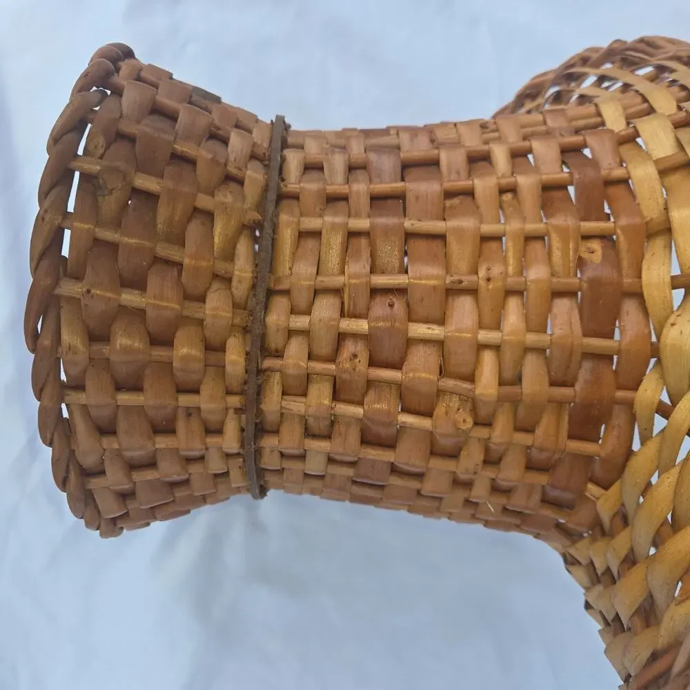 Vintage Rattan Wicker Floor Vase Basket Handles 24